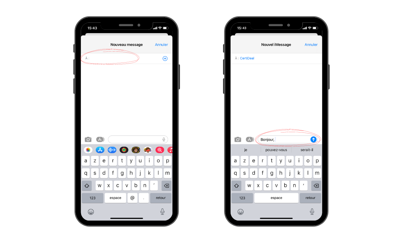 écire un message iphone